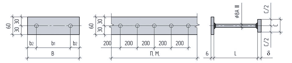 Чертеж основных узлов закладных деталей МН 101 - МН 103